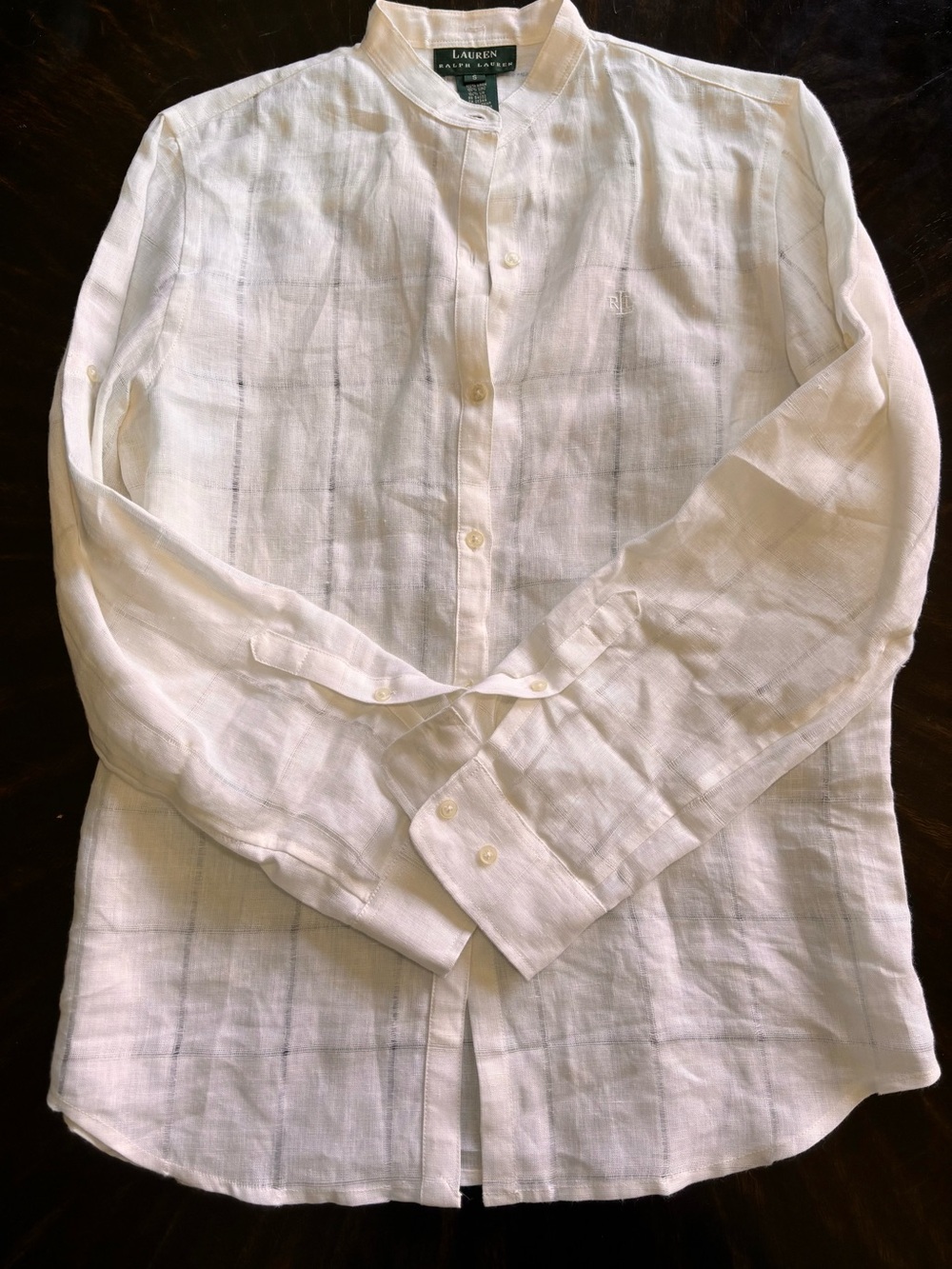 Lauren Ralph Lauren Women White Linen Band-Collar Shirt